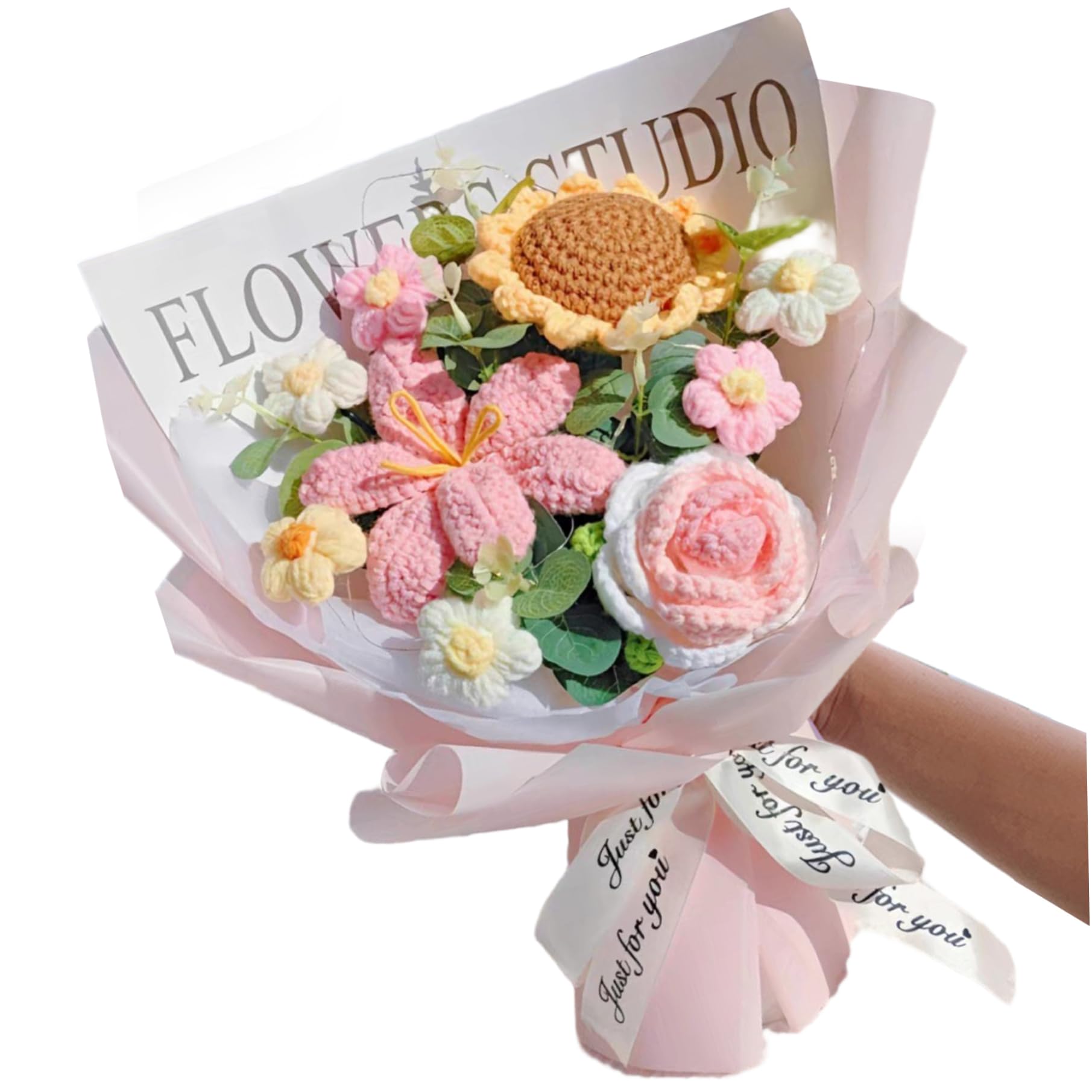 Bouquet de Fleurs de Crochet, Rose réaliste, Tournesol en Tricot Doux pour Cadeaux décoration intérieure