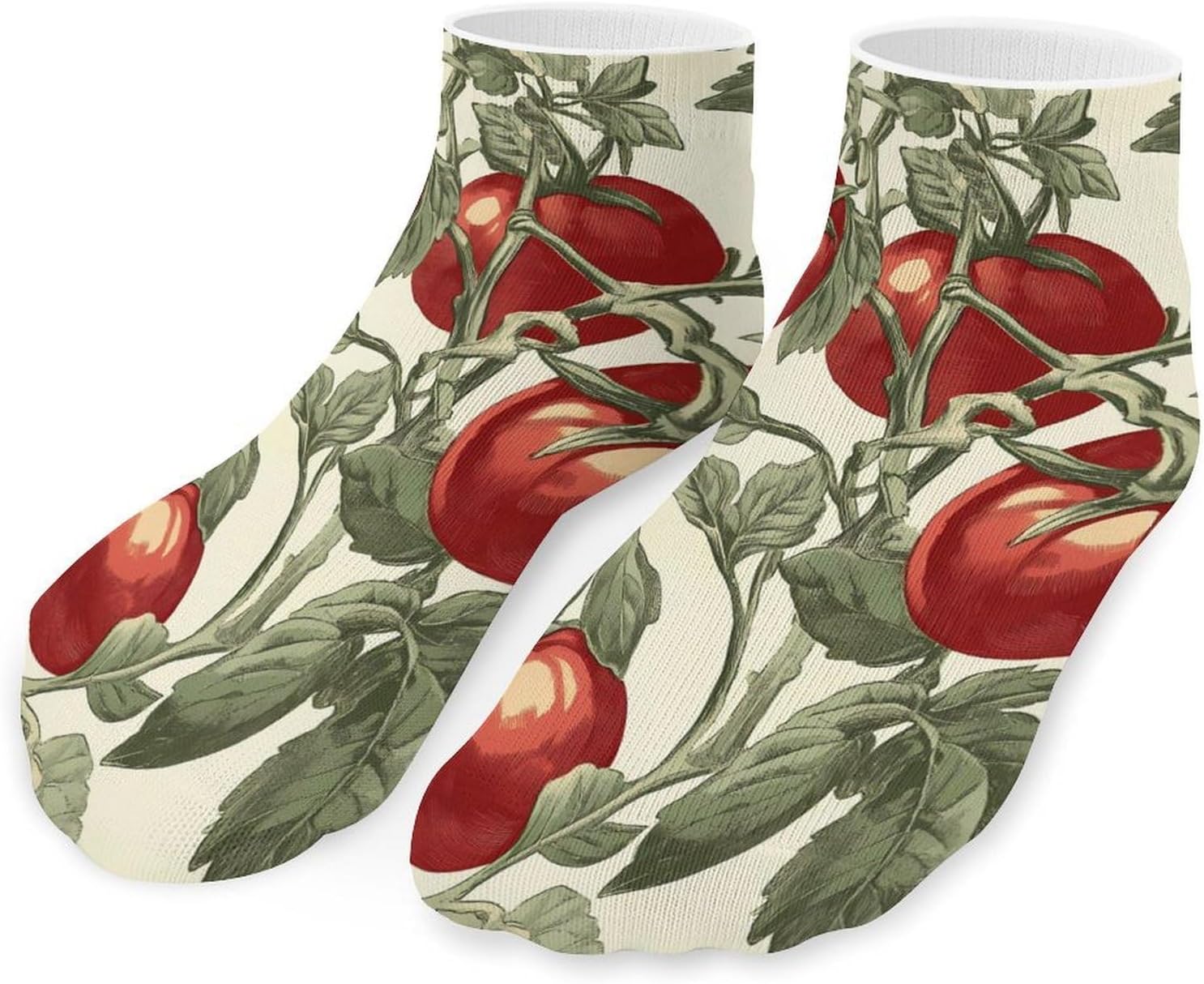 Vintage Tomatoes on Vines No Show Ankle Socks Low Cut Non Slip Flat Boat Line 5 Pairs Set