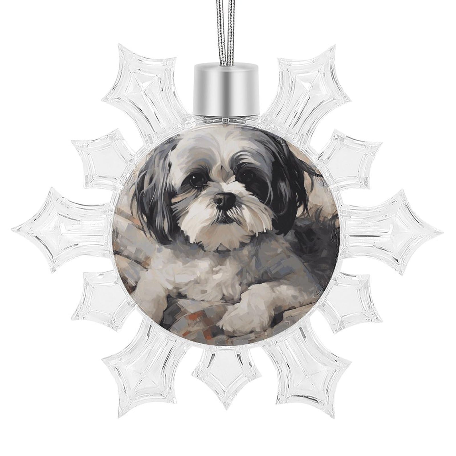 Pendentif flocon de neige Shih Tzu pour décoration de Noël et mariage