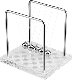 Newtons Cradle Balance Balls, Newton's Cradle Pendulum with Silver White Acrylic Base, Desk Office Decorations Science Physics Gadget, Kinetic Motion Gift for Office/Bedroom/Living Room (Medium)