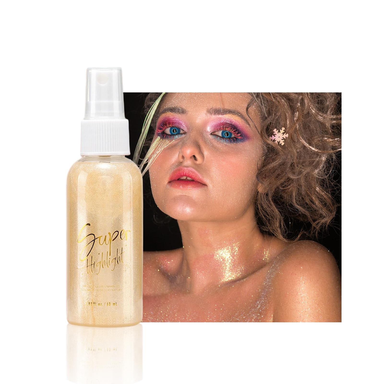 Spray Glitter Corpo Oro, Trucco Evidenziatore Luccicante per Viso, Capelli, Pelle e Abiti, Spray Shimmer Waterproof Rapida Asciugatura per Feste, Halloween, Natale, 60ml