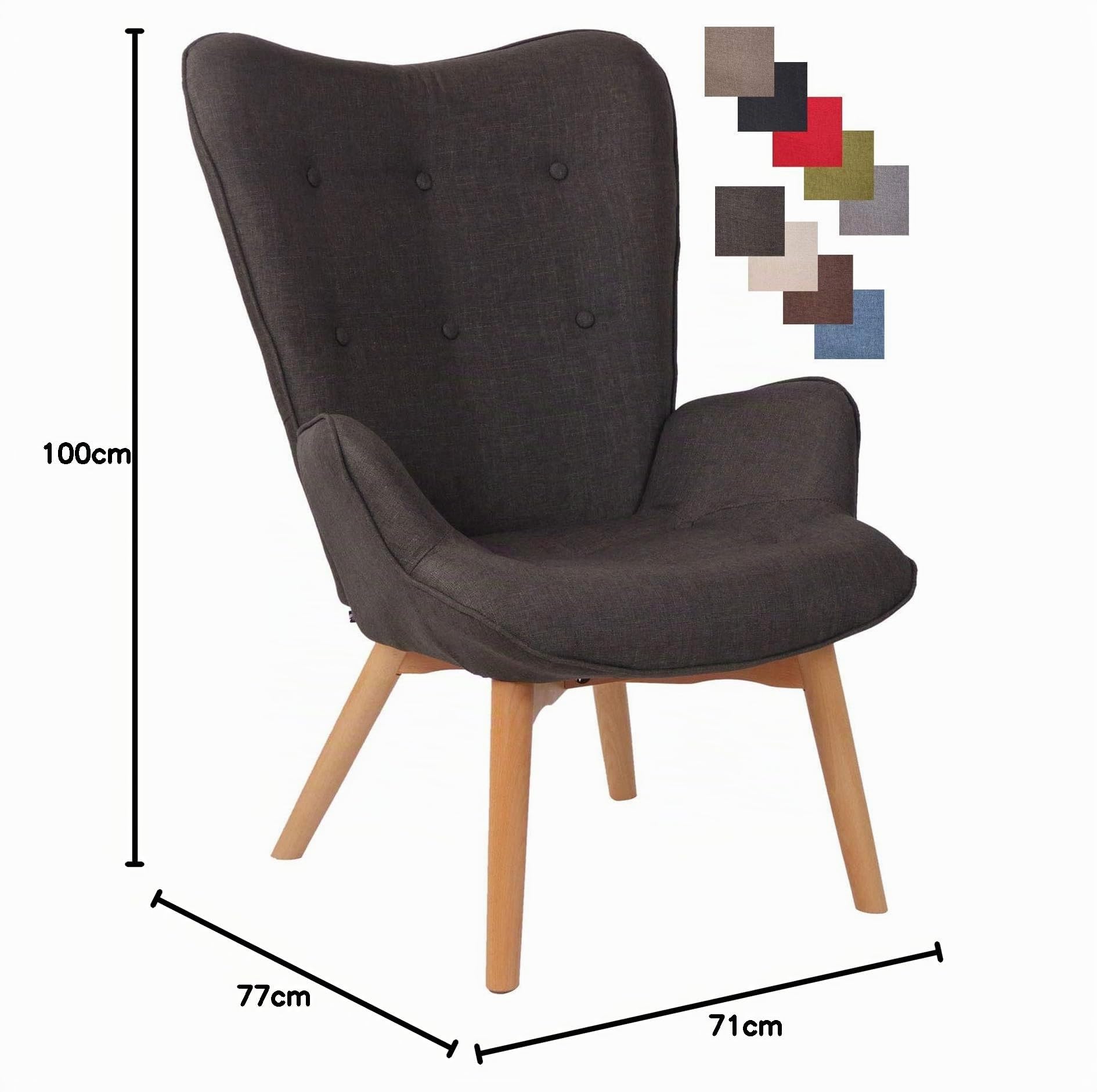 CLP Sillón Orejero Nórdico Durham Tapizado En Tela I Butaca De Salón En Estilo Escandinavo I Sillón De Lectura con Base De Madera I Color: Color:Gris Oscuro