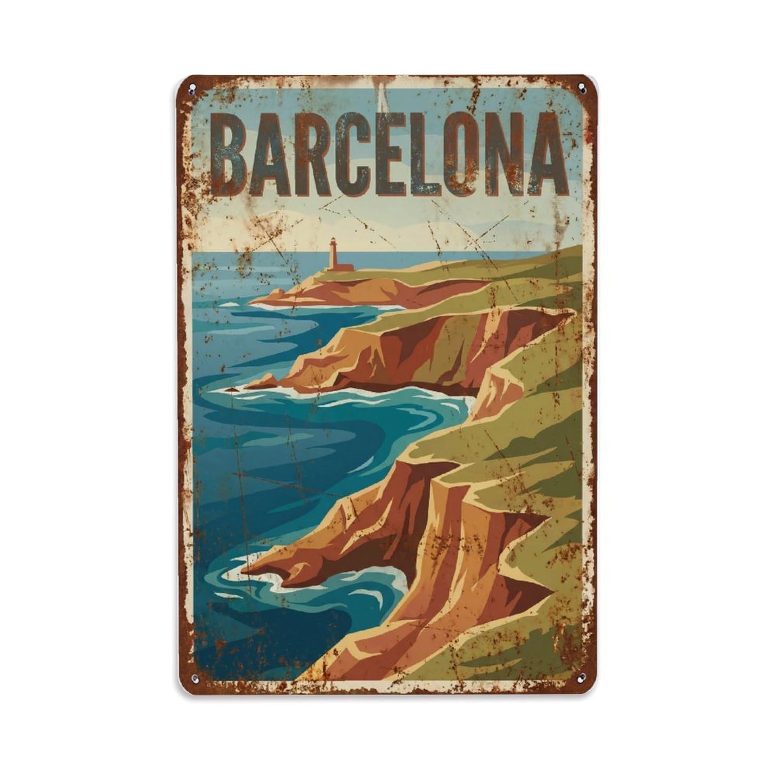 Vintage Travel Promontories Spain Coastal Metal Tin Sign Plaque Wall Decor for Cafe, Club Bar, Office, Home Garden Metal Poster 8x12Inch