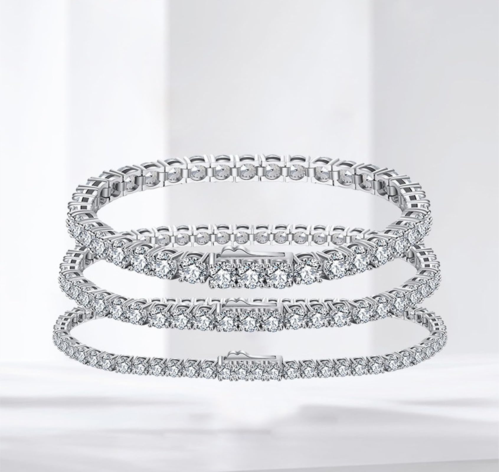 Bracelet Argent Femme 925, Bracelet Chaîne de Tennis avec Zirconium Ronde 2MM-4MM - Cadeau pour Maman Épouse Fille Amie
