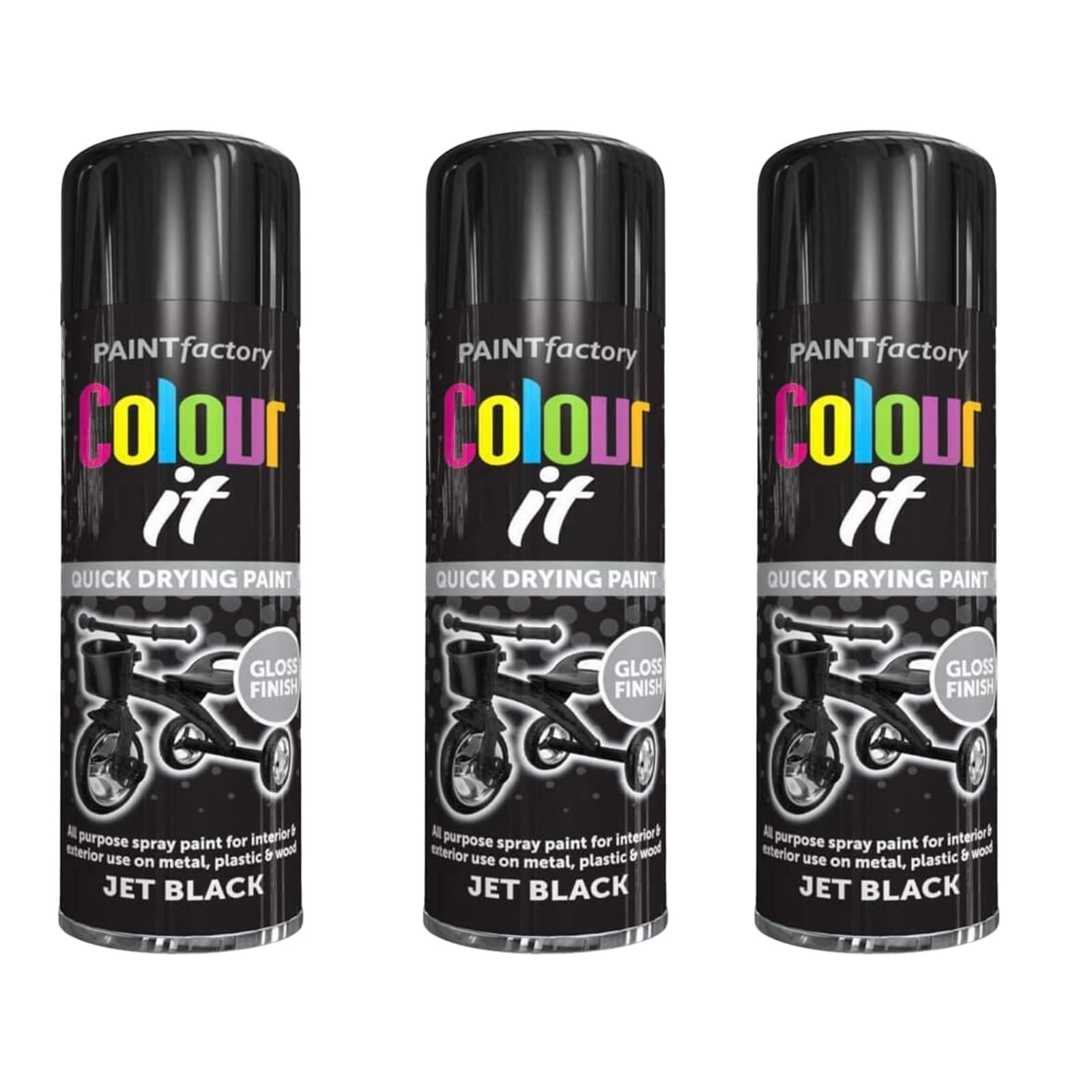 PEBBLE HUG Paint Spray Can 250ml 'Black Gloss' General Purpose, Fast Dry Excellent Coverage Adhesion, Plastic, Wood, Stone, Cardboard And Paper Gloss Finish (Pack of 3)