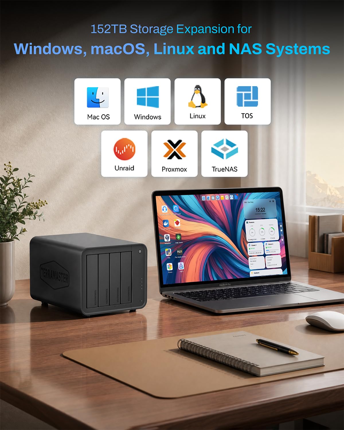 TERRAMASTER D8 Hybrid 2 HDD NVMe Enclosure - 4 HDD + 4 NVMe SSD, USB 3.2 Gen 2 10Gbps Type-C USB Storage, 8 dischi singoli supportati, Plug and Play (senza disco)