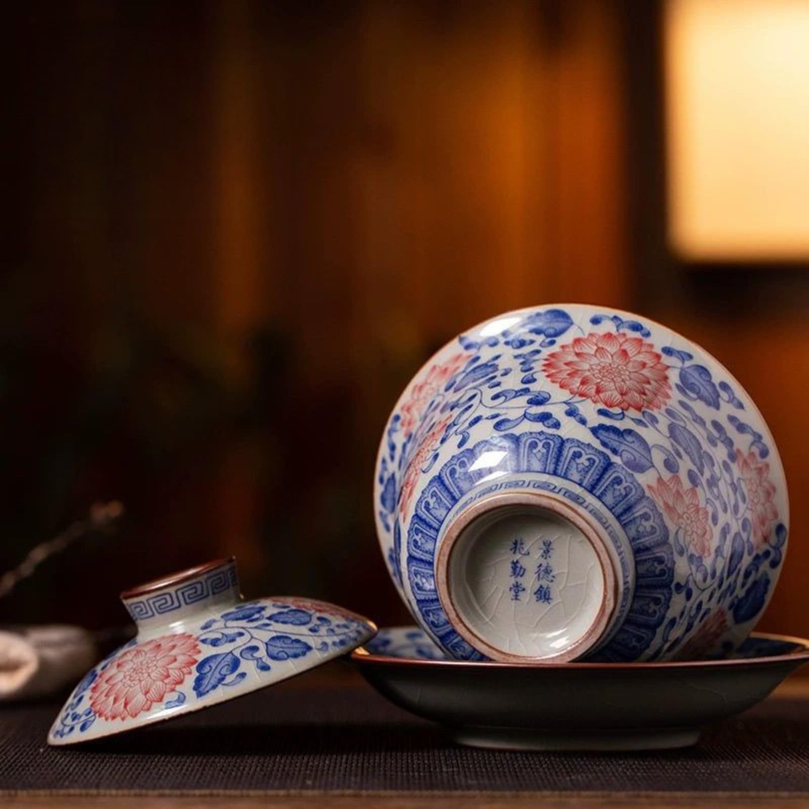 Jingdezhen Ceramiczny Gaiwan, 200 ml, niebieski i biały spleciony lotos Kung Fu zestaw do herbaty żaroodporna miska do herbaty