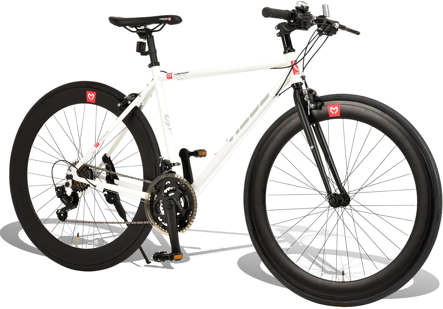 カノーバー(CANOVER) クロスバイク 自転車 21段変速 クロモリフレーム 60mmディープリム CAC-024 HEBE ブラック/ホワイト