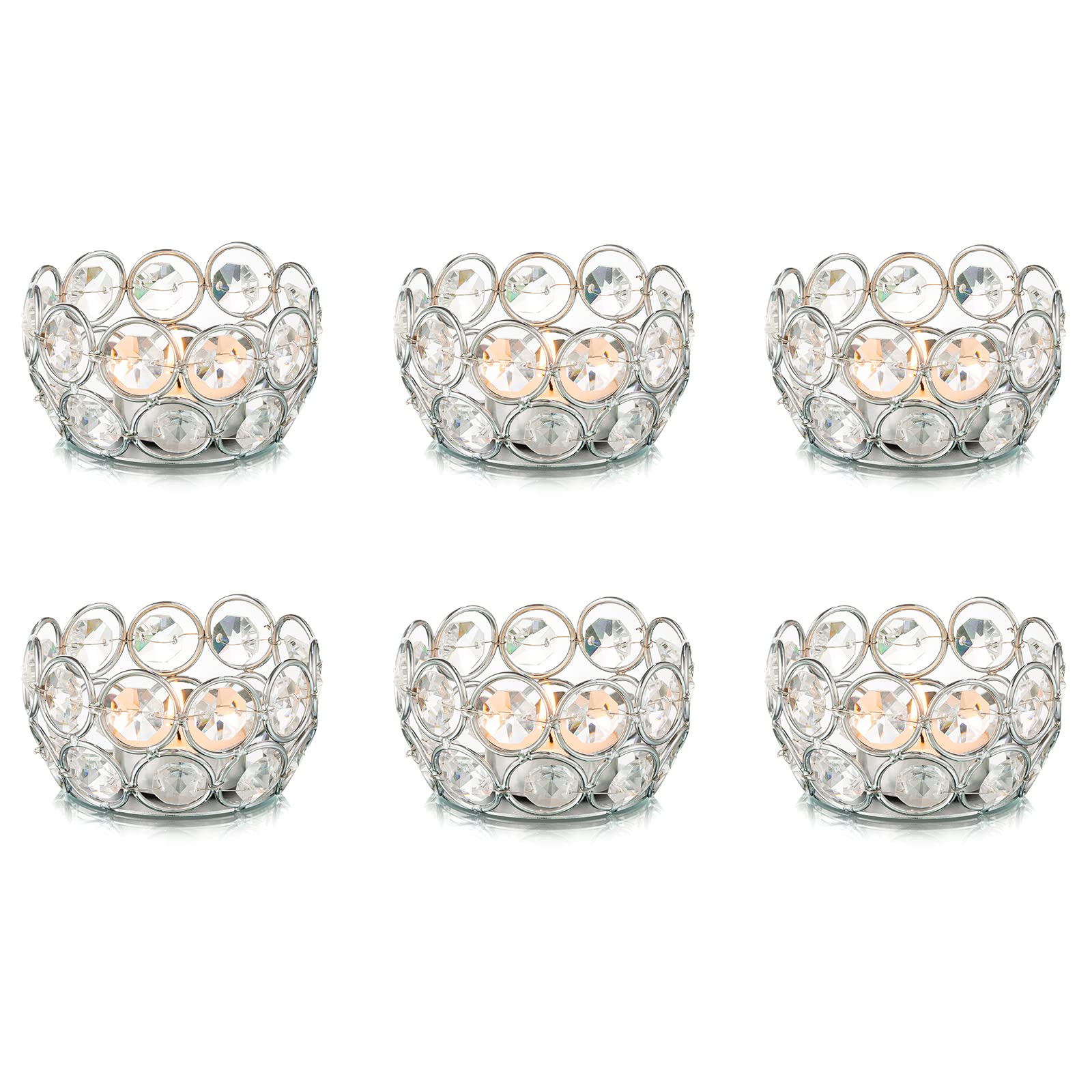Romadedi Votive Candle Holder Set of 6 Small Silver Tea Light Holders