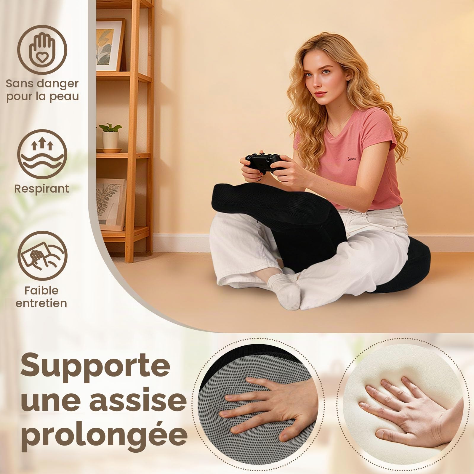 RELAX4LIFE Chaise de Sol avec Dossier Réglable en 5 Niveaux, 14 Positions d'Appuie-tête, Housse en Maille Respirant, Fauteuil de Jeu au Sol Reclinable pour Lecture Méditation Charge 140KG (Gris)