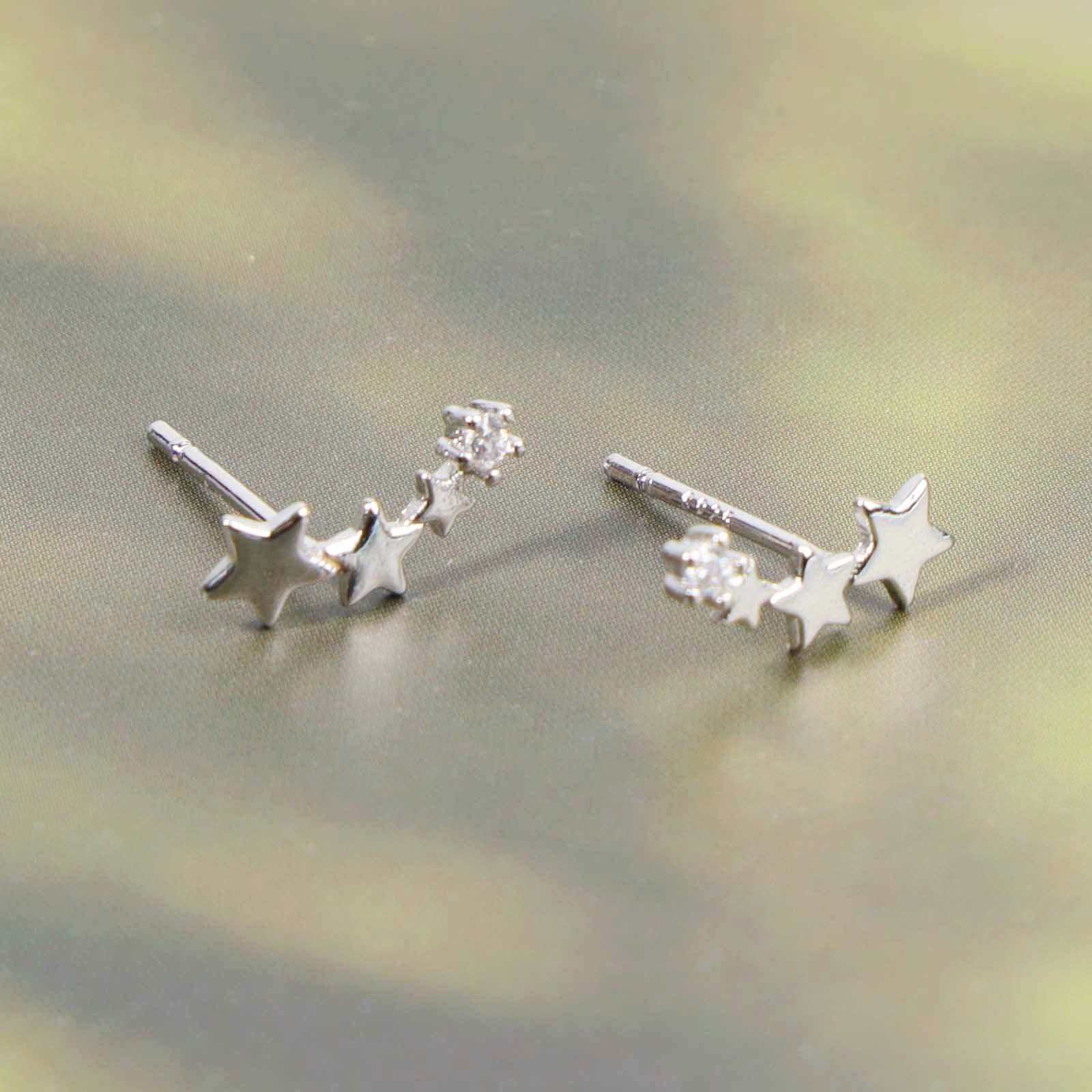 Orecchini A Goccia E Stella Strisciante Oro - Vintage Con Cristalli E Strass