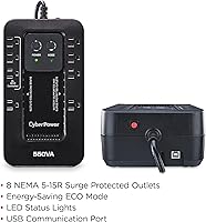 Vista 4 de CyberPower EC550G Ecologic UPS Batería de respaldo y protector contra sobretensiones, 550VA/330W, 8 tomacorrientes, modo ECO, compacto, certificado