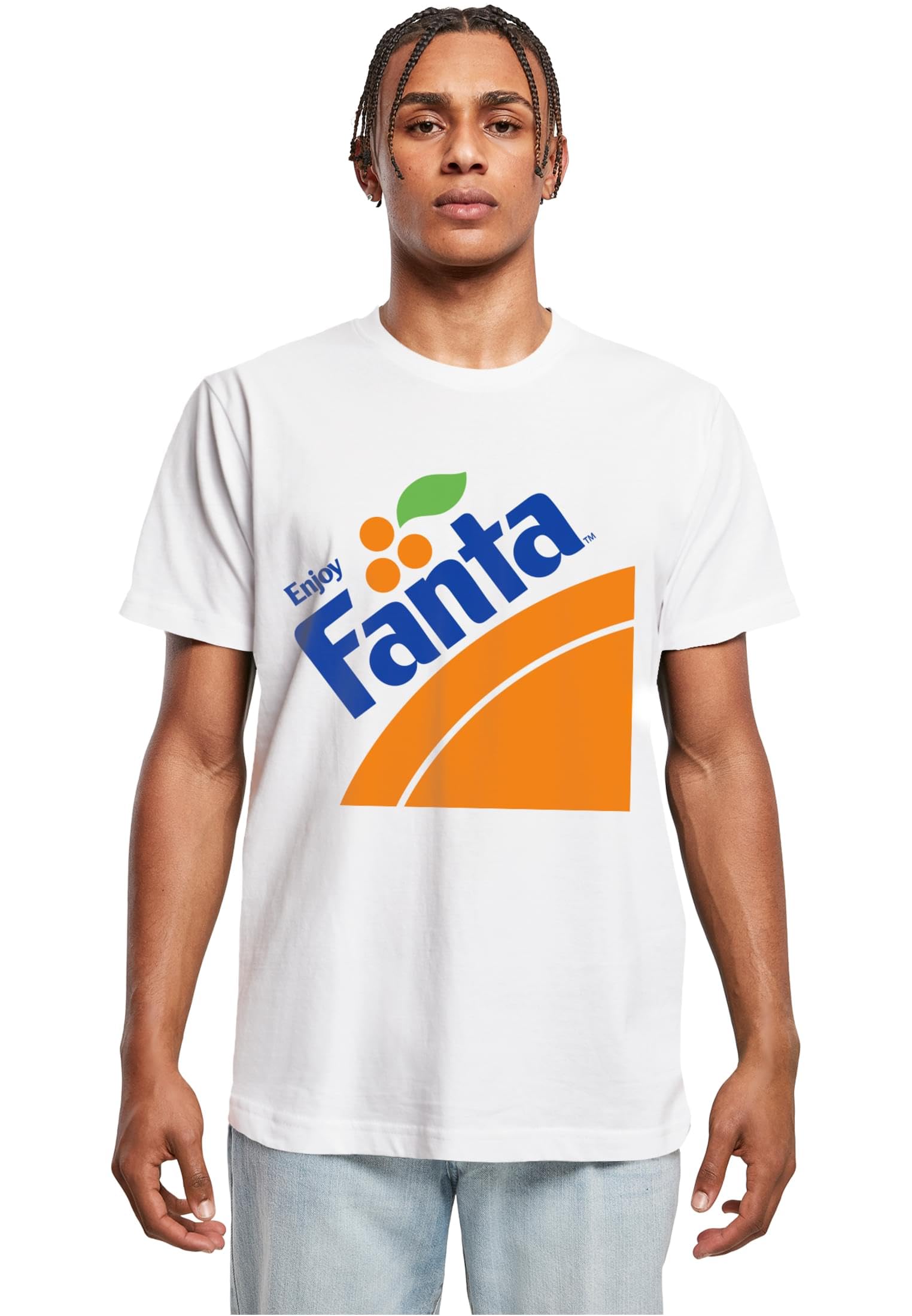 Merchcode Men's T-Shirt Fanta Logo Tee, Regular Fit, 100% Cotton, L, White, L
