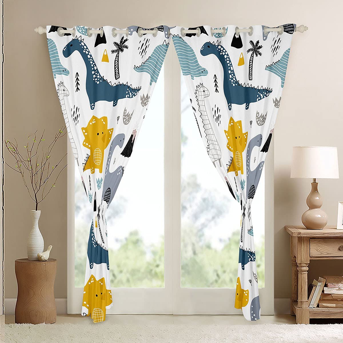 Dinosaur Curtains Window Kids Boys Eyelet Windows Drapes Novelty Ring Top Window 3D Print Curtain for Bedroom Living Room Room Decoration,W46*L54 - Image 4