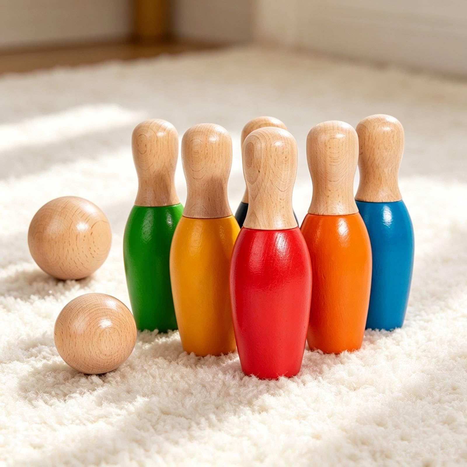 Jeu Bowling en Bois Robuste Jeu Quilles en Bois Sûr Jouet pour Enfants, Tout-Petits, Maternelle