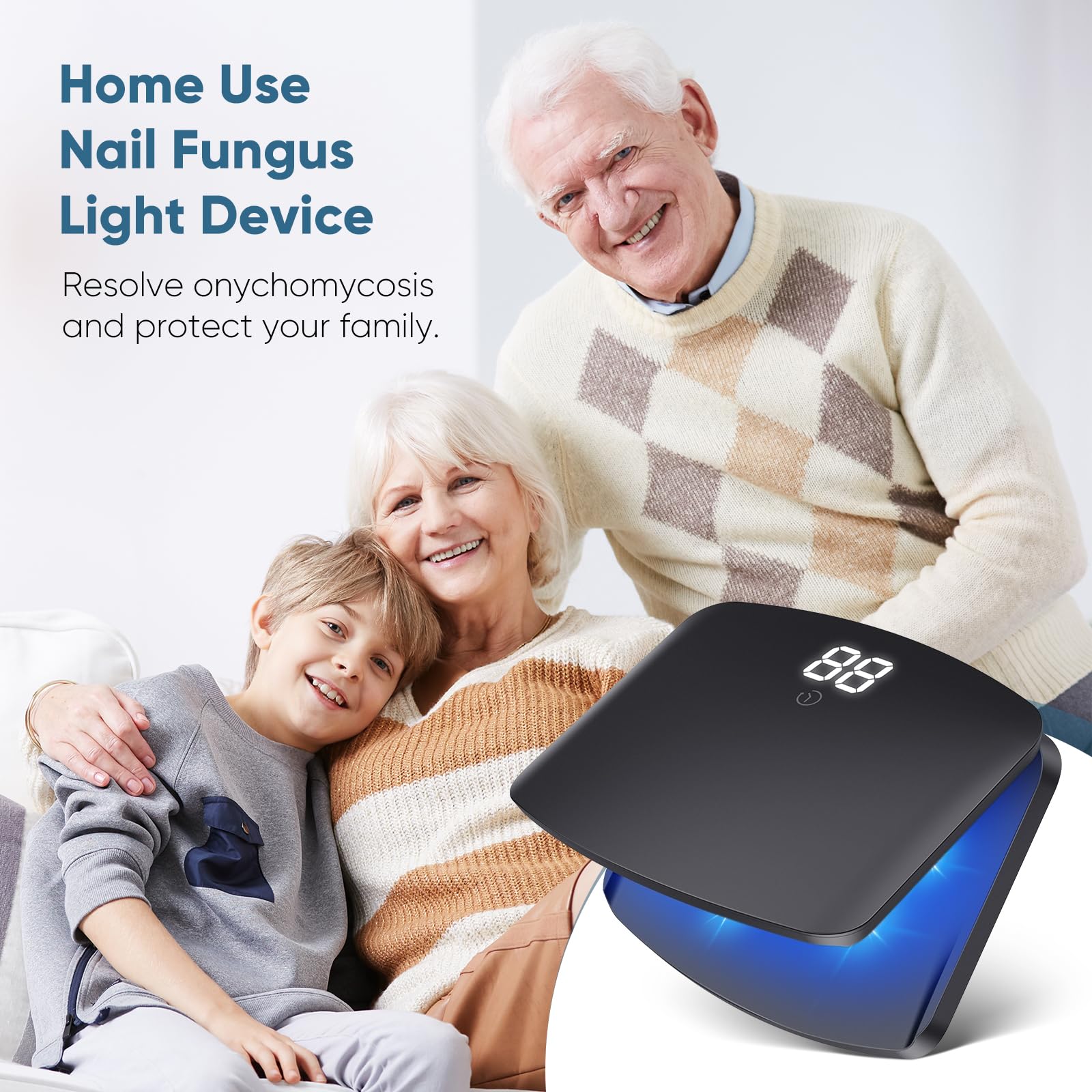 Dispositivo láser para hongos en las uñas pies, aparato laser hongos uñas, 15 LED (11 luz azul + 4 infrarroja invisible), recargable USB-C, pantalla táctil con temporizador 5/10/15/20 min-Negro