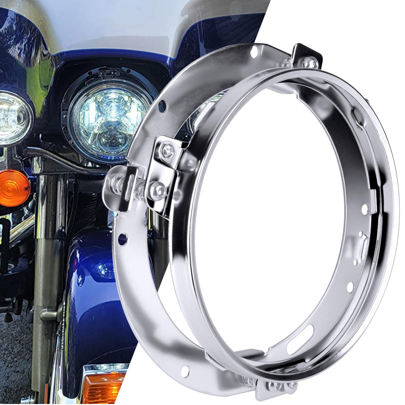 Chelhead Alloggiamento faro da 18 cm, anello faro rotondo cromato, staffa di montaggio antiruggine, 1 pezzo, compatibile con Fat Boy, Street Glide, Tri Glide, Free Wheeler, modello Touring 1994-2013