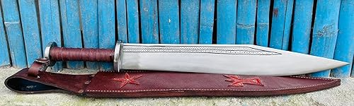 Miniatura 5 de Espada larga vikinga de 20 pulgadas, cuchillo de machete hecho a mano, Kukri fabricado en Nepal, hoja fija, equilibrio de acero al carbono de alta