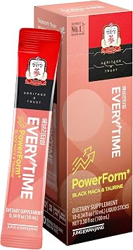 JUNG KWAN JANG Everytime PowerForm - Intra Workout Herbal Energy Drink Packets with Korean Red Ginseng, Black Maca Root & Taurine - Non GMO 0.33 fl oz, 10 Sticks