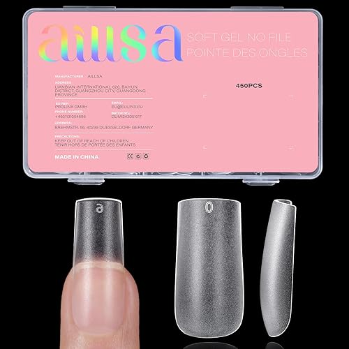 Vista 64 de AILLSA Puntas de uñas extra cortas, 450 puntas de uñas de gel acrílico de cobertura completa, puntas de uñas postizas de doble cara mate preformadas