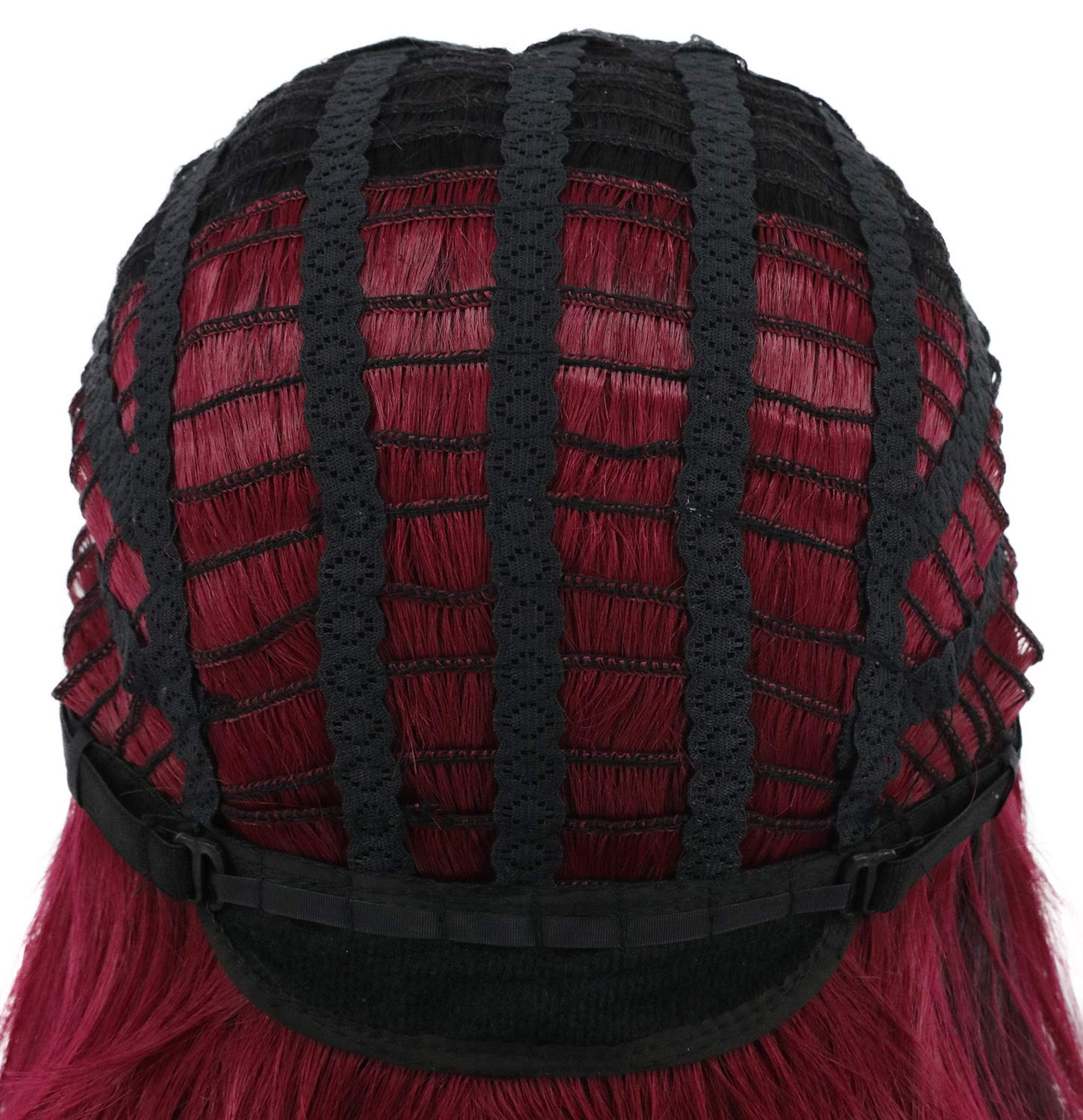 yuehong Long Curly Black Red Womens Wig Wavy Ombre Anime Cosplay Wigs Heat Resistant Synthetic Fibers Soft Breathable Costume