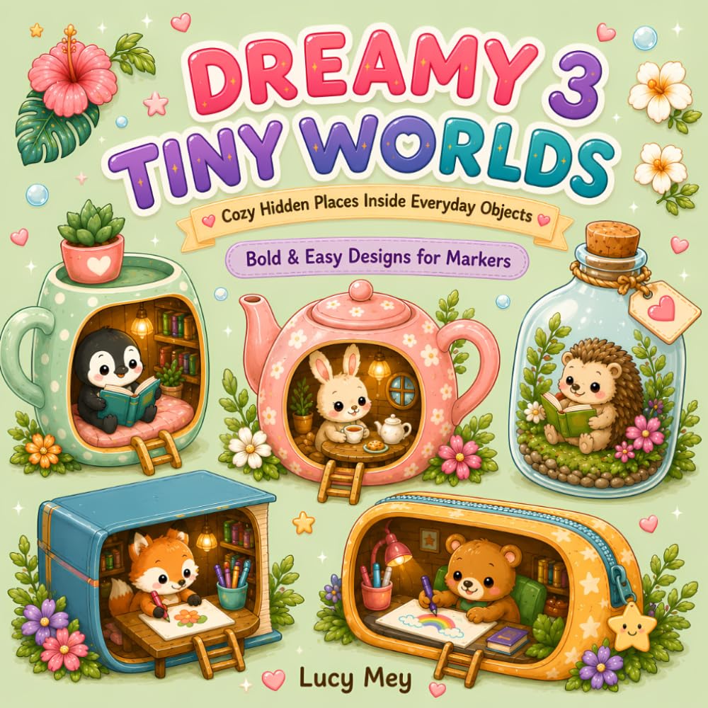 DREAMY TINY WORLDS 3: Cozy Hidden Places Inside Everyday Objects - 40 Bold & Easy Designs – Perfect for Markers