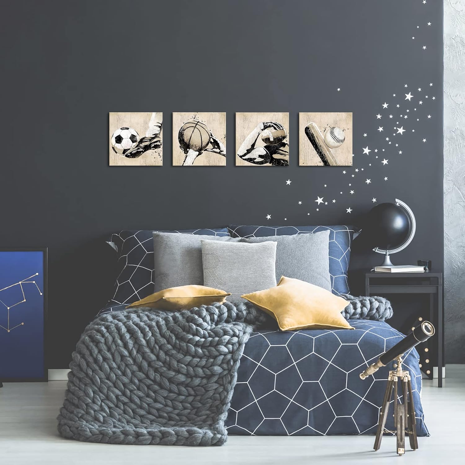 LoveHouse Sports Wall Decor Boy Room Sports Wall Art Basketball Football Soccer Baseball Pictures
