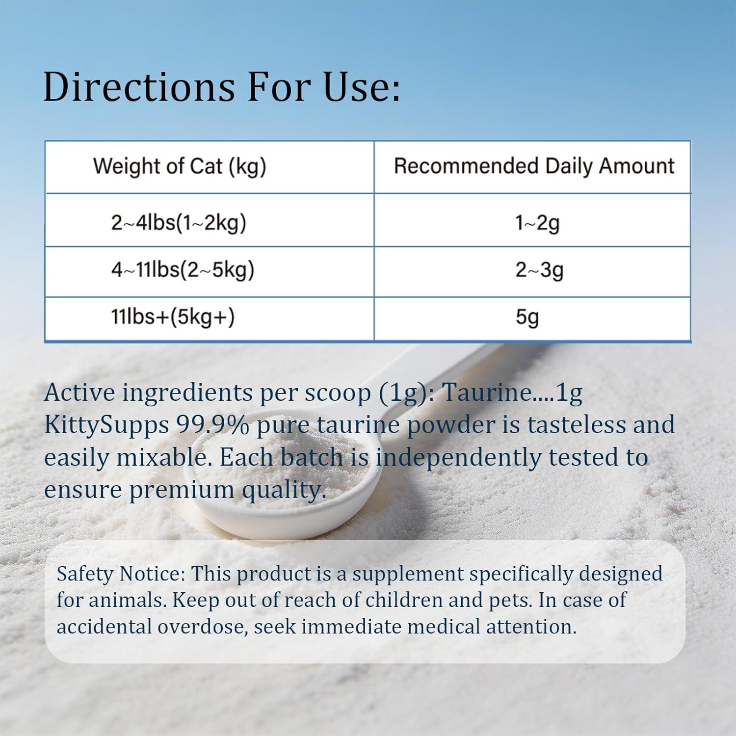 Taurine Powder for Cats, Amino Acid Supplement for Heart, Vision & Daily Wellness, 200 Grams (1pcs) (1)