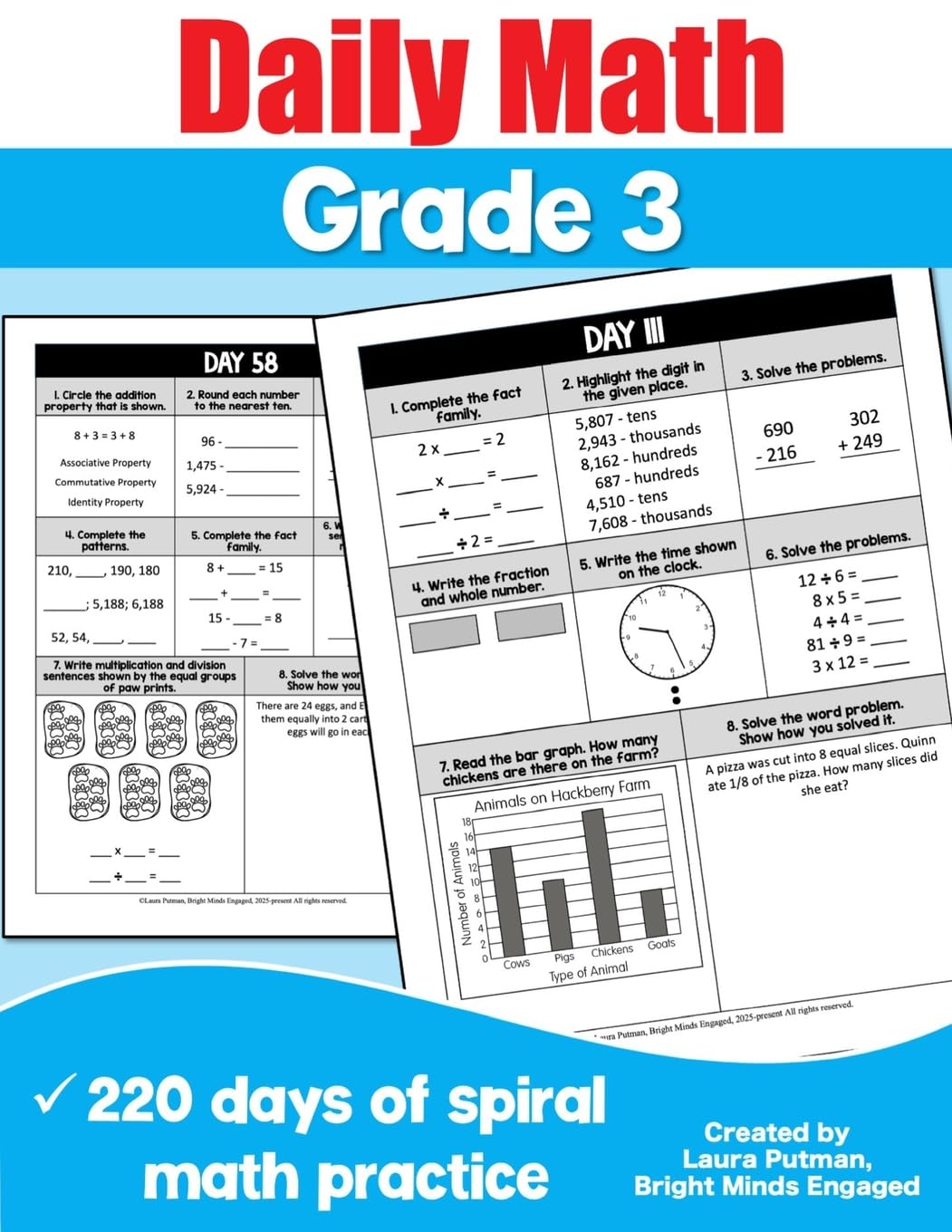 Daily Math Grade 3: 220 Days of Spiral Math Practice (3rd Grade Math Workbooks)