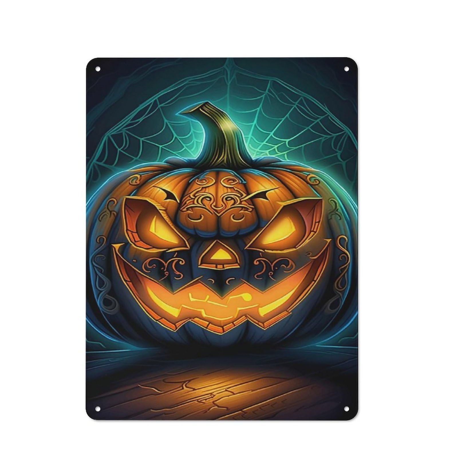 Junmoney Carved Halloween Pumpkin Rustic Metal Sign 40X30cm For Man Cave Or Games Room, For Vintage Wall Decor Fans, For Garage And Workshop Walls