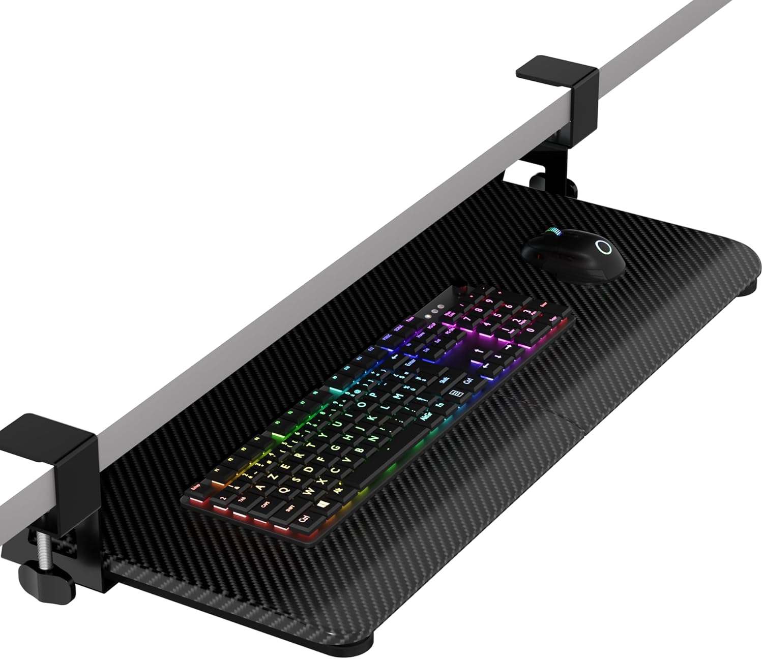 Product image of ERGOMAKER Tastaturablage, tastaturauszug untertischmontage mit C-Klemmhalterung, ergonomische Tastaturablage zum Tippen 650x300 mm, Büro und Zuhause(Schwarze Kohlefaser)