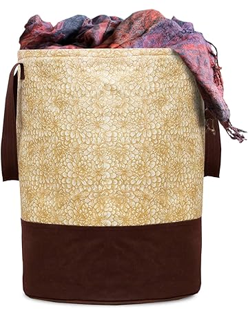 Kuber Industries Waterproof Canvas Laundry Bag/Hamper|Metalic Printed With Handles|Foldable Bin &amp; 45 Liter Capicity|Size 37 x 37 x 46, Pack of 1 (Brown)