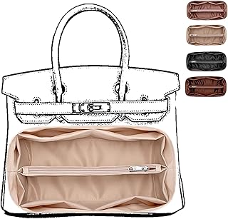 KOPPAL Satin Purse Organizer Insert For Handbags, Silky Smooth Bag Organizer With Zipper, Large Capacity,Women, Handbags Shaper For Birkin(30,Beige)