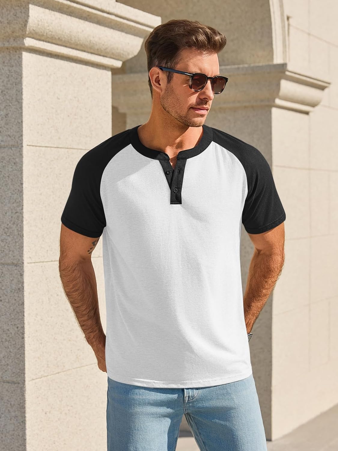 Runcati Mens Henley Shirts Raglan Short Sleeve Casual Baseball Tees Summer Classic Color Block Workout T- Shirts - Image 2