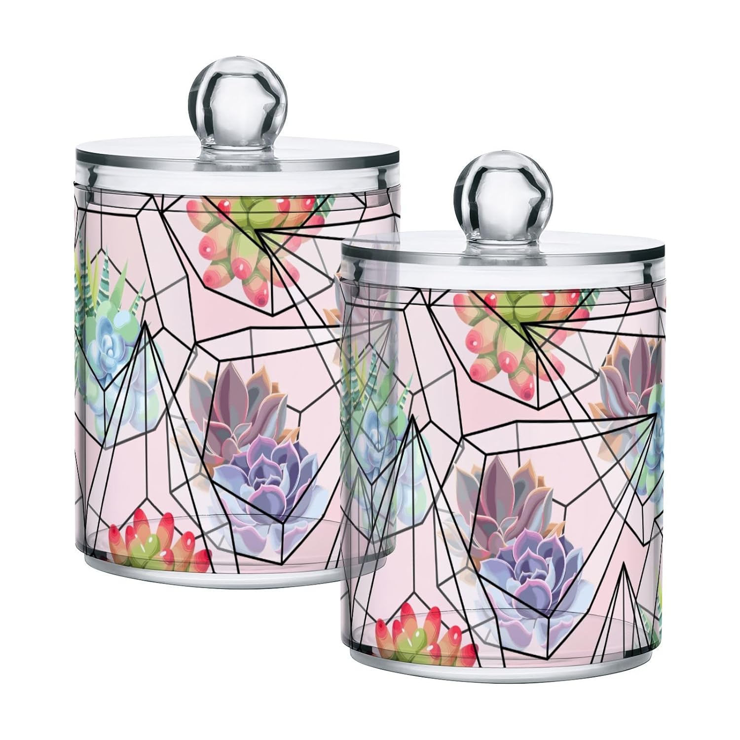 Cactus-pattern Restroom Bathroom Organizers with Lid Qtip Holder Dispenser Apothecary Jars Cotton Balls Pads Swabs Holder Jar 4