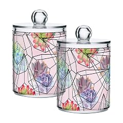 Cactus-pattern Restroom Bathroom Organizers with Lid Qtip Holder Dispenser Apothecary Jars Cotton Balls Pads Swabs Holder Jar 4
