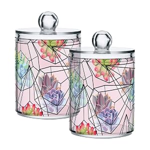 Cactus-pattern Restroom Bathroom Organizers with Lid Qtip Holder Dispenser Apothecary Jars Cotton Balls Pads Swabs Holder Jar 4