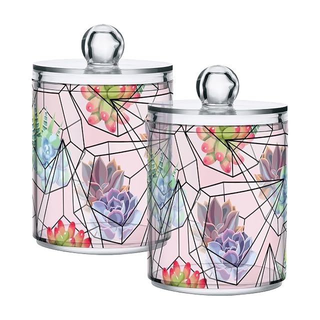 Cactus-pattern Restroom Bathroom Organizers with Lid Qtip Holder Dispenser Apothecary Jars Cotton Balls Pads Swabs Holder Jar 4