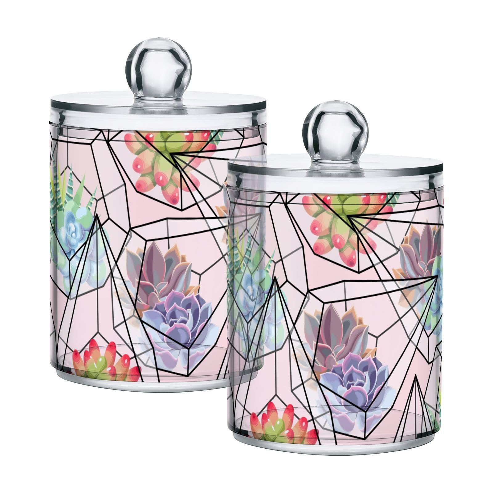 Cactus-pattern Restroom Bathroom Organizers with Lid Qtip Holder Dispenser Apothecary Jars Cotton Balls Pads Swabs Holder Jar 4