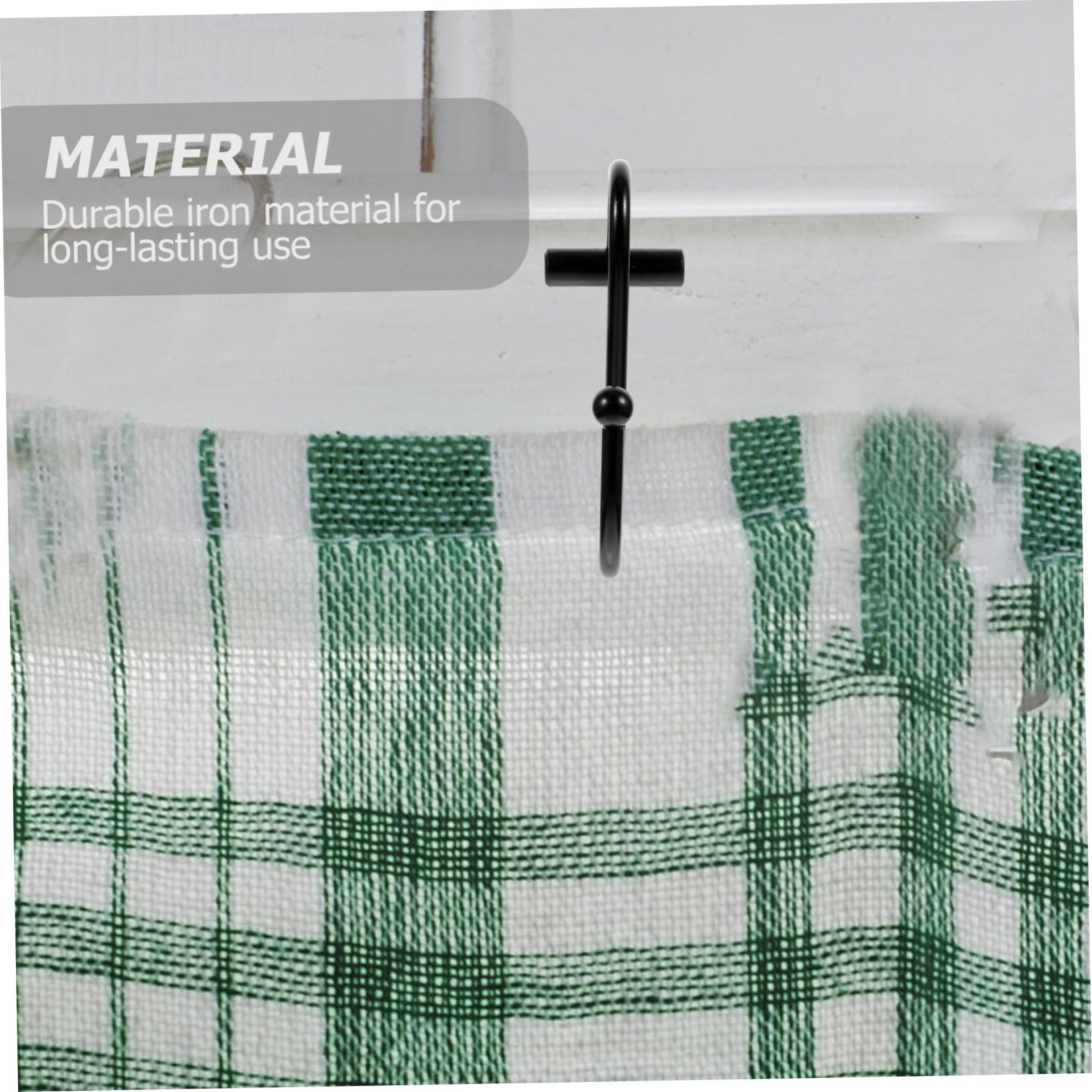 WOONEKY Embrasses de Rideaux en Fer Noir, Crochets de Fixation pour Rideaux en S, Lot de 24, pour Salle de Bain, Fixation Sûre et Solide