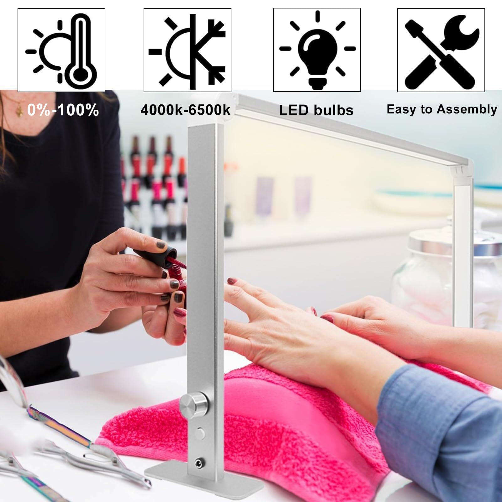 Lampa biurkowa LED z CRI >95, 36 W płynna regulacja ściemniania i 3 temperatury barwowe, składane ramię aluminiowe, bezcieniowe oświetlenie z 3 stron do zastosowań w technice paznokci, malowaniu