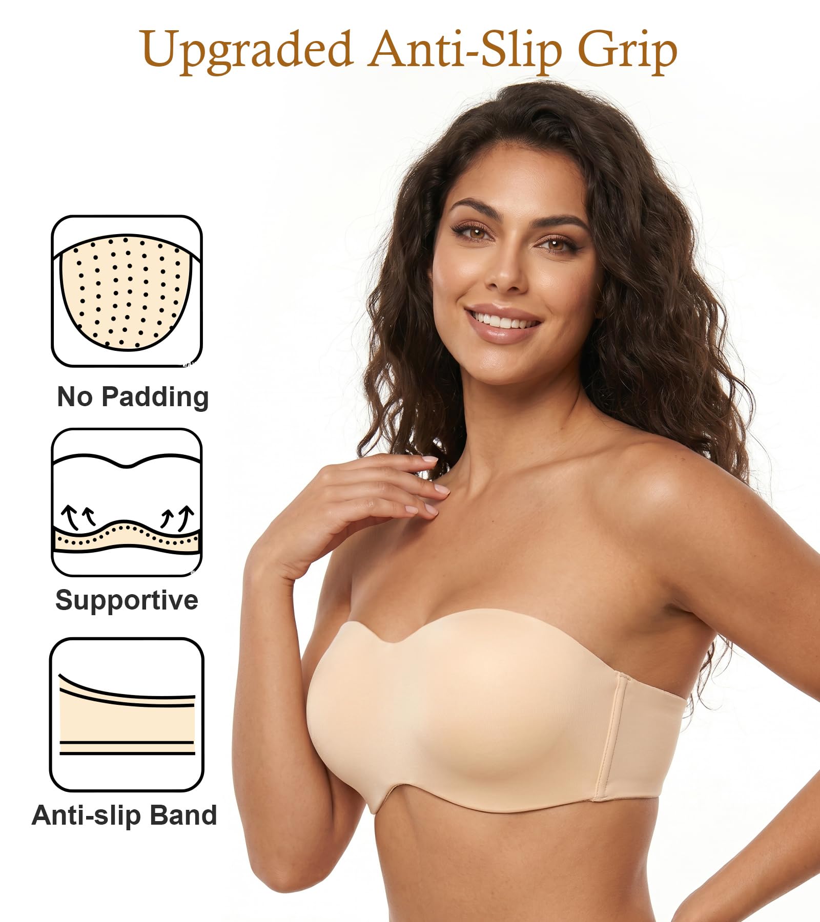Lemorosy Brasier Reductor sin Tirantes, Busto Grande, Soporte Completo, sin Costuras, Convertible, con Aros, para Mujer, Desnudo/, 85F