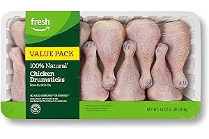 Amazon Fresh Brand, Quality Chicken Drumsticks Value Pack, Bone-In Skin-On, 100% Natural, 4 Lbs