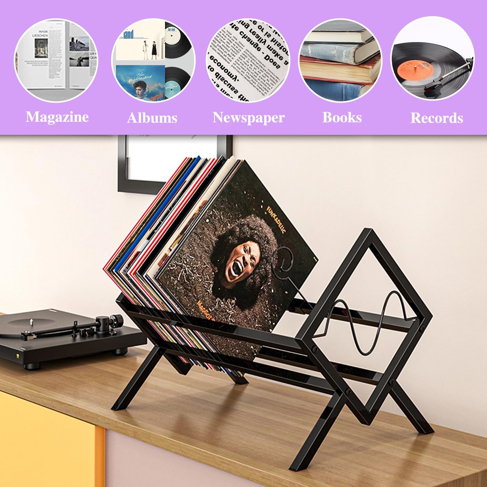 Recid Ralk Vinyl Record Storage Rack 3 Tier, Record Holder 115-200 LP Vinyl Holder