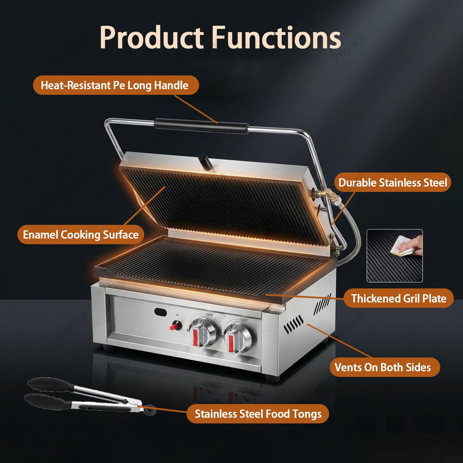 Plancha Grill Doble Salamandra para HosteleríA Superficie Ondulada,Temperatura Funcionamiento: 50-300 °C,para Cocinar Verduras, Carne, Filetes ElectricHeating