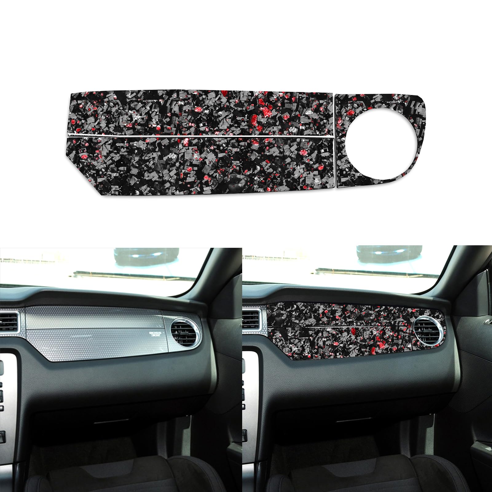 UOADA 3PCS Co-Pilot Panel Premium Carbon Fiber Soft Sticker Compatible with Ford Mustang 2010 2011 2012 2013 2014 Interior Red Forged Accessories.