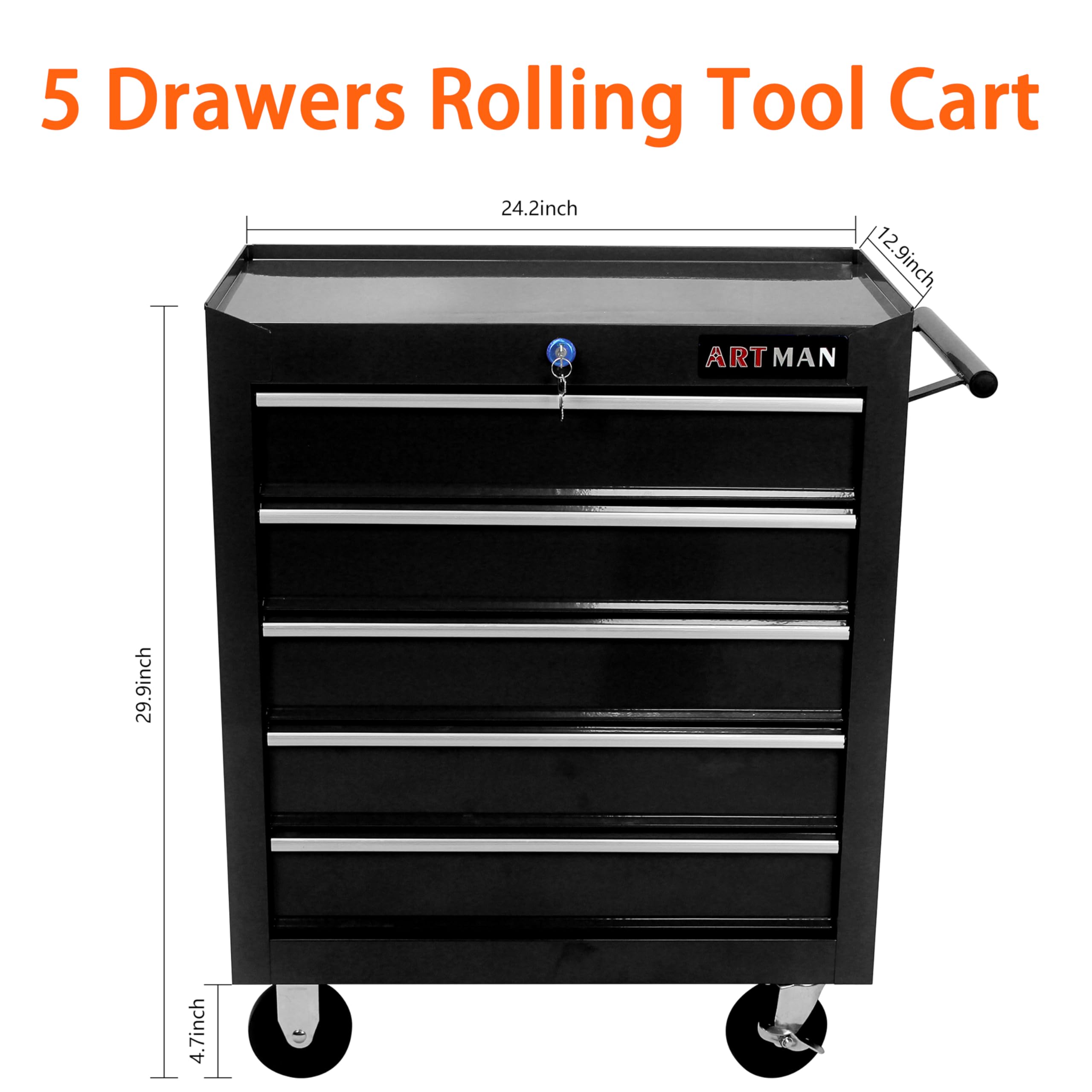 nifoti 5 Large Drawers Rolling Tool Cart on Wheels, Trolley Organizer Tool Case Chest, Multifunctional Storage Tool Box for Workshop, Garage, Warehouse, Repair Shop (5 Drawers-29.3