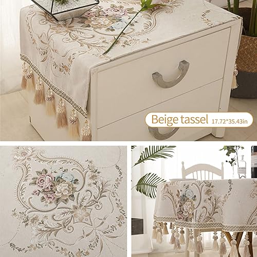 Miniatura 5 de Mantel de noche de estilo europeo, de jacquard, para tocadores y mesas auxiliares (azul, borla)