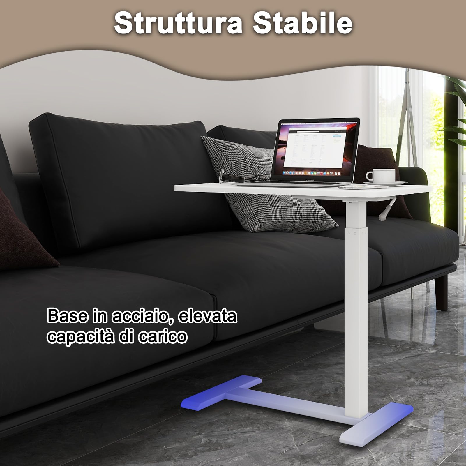 PUNCIA Tavolino da Divano con Ruote Bloccabili 68x40cm Scrivania per Computer Laptop Desk Medico Mobile Tavolo da Letto Porta Computer Regolabile in Altezza 66-100cm per Ufficio e Casa (Bianco)