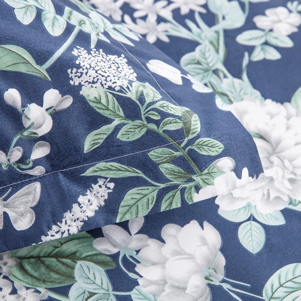 20"x36" King Size Pillowcases, Cotton Shams Pillow Cover 2 Pieces Set, Dark Garden Pattern, Bloom Floral Blue